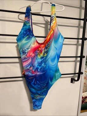 Source Unknown Tye Dye Blue Multicolor Swirl One-Piece Swimsuit